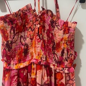 Aqua Vibrant Pink and Red Floral Dress